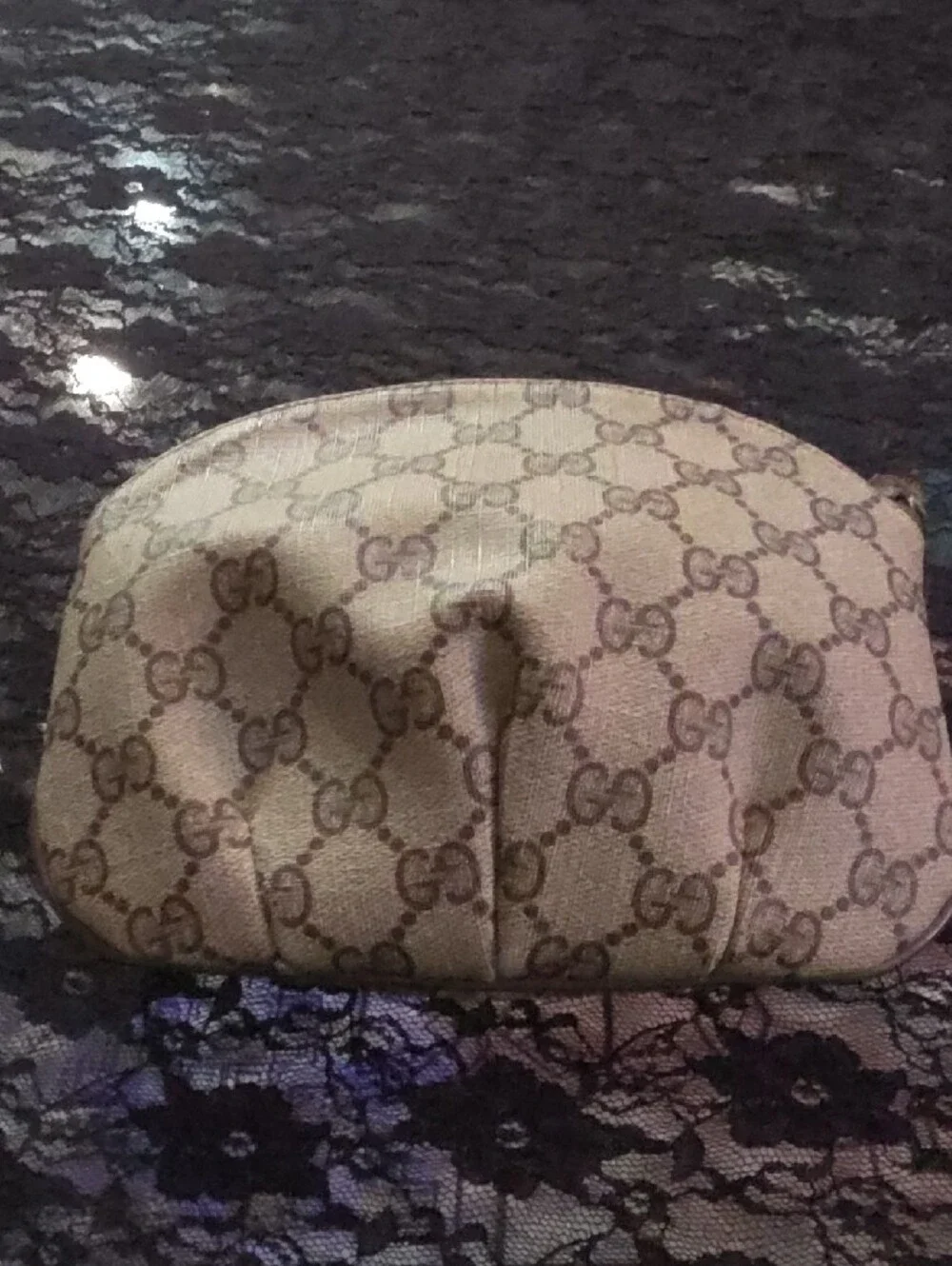 Gucci Brown GG Supreme Canvas Cosmetic Case with Gold-Tone Logo